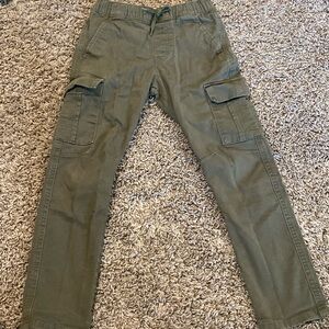 Sz 7 Boys Skinny Green Cargo Pants Drawstring Waist Like New